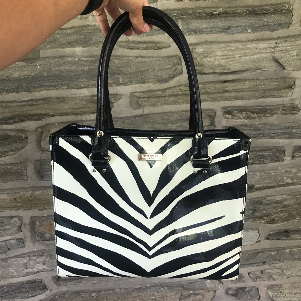 Kate Spade Patent Leather Quinn Ivory Lane Zebra Purse Handbag
